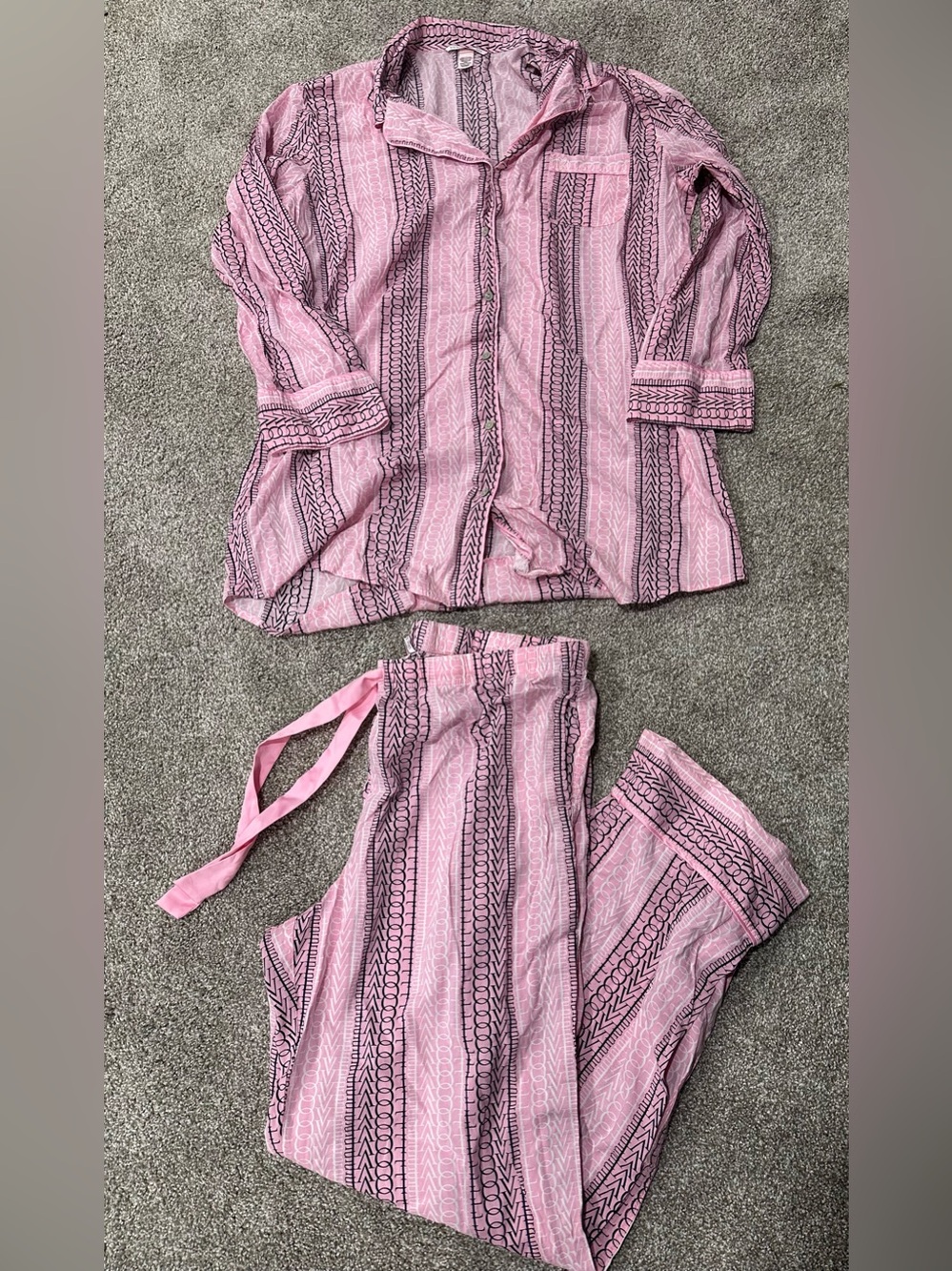 Victorias Secret Pajama Set Womens Sz XL Pink Black Love Lightweight Cotton